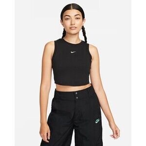 Nike Chill Knit Women's Tight Cropped Mini-Rib Tank‎ Top Black Size Large NWT